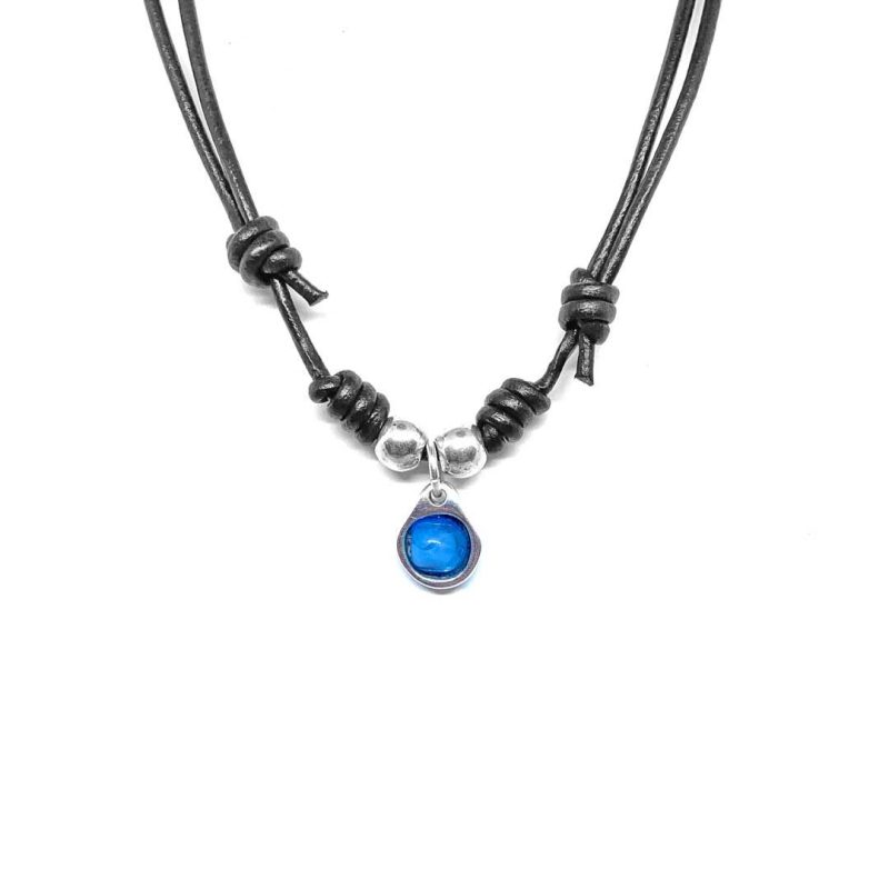 colar de cuero para personalizar con piedra